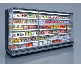 Vitrina refrigerada vertical para quesos, leche y bebidas con tapa.